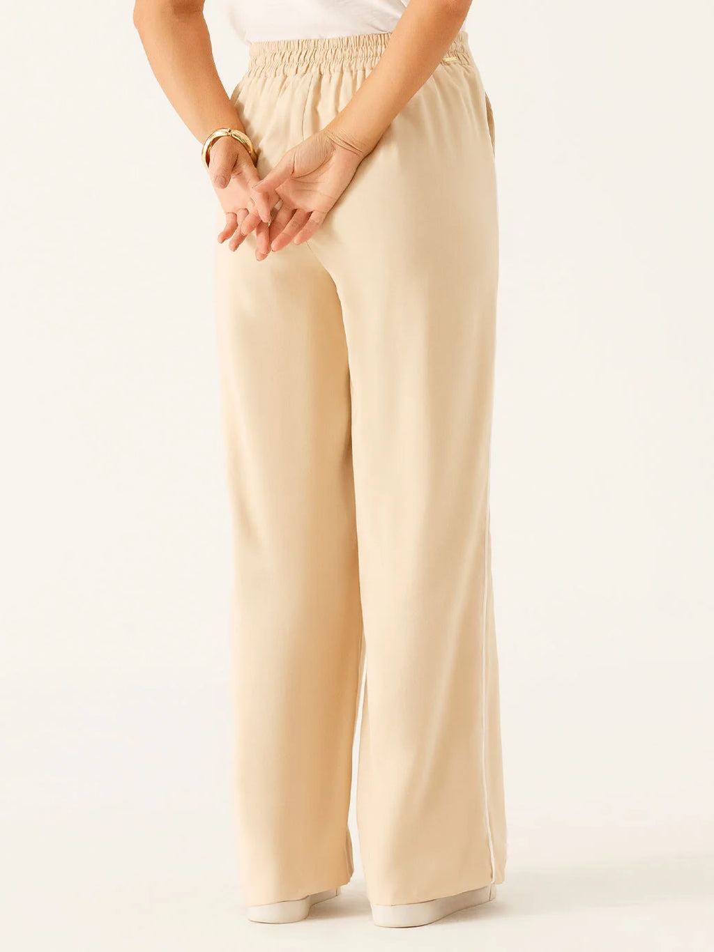 Calça Alfaiataria Wide Leg em Viscose Aveia Vitoriana