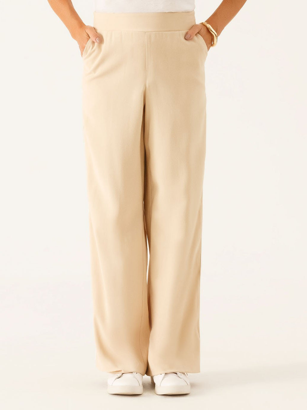 Calça Alfaiataria Wide Leg em Viscose Aveia Vitoriana