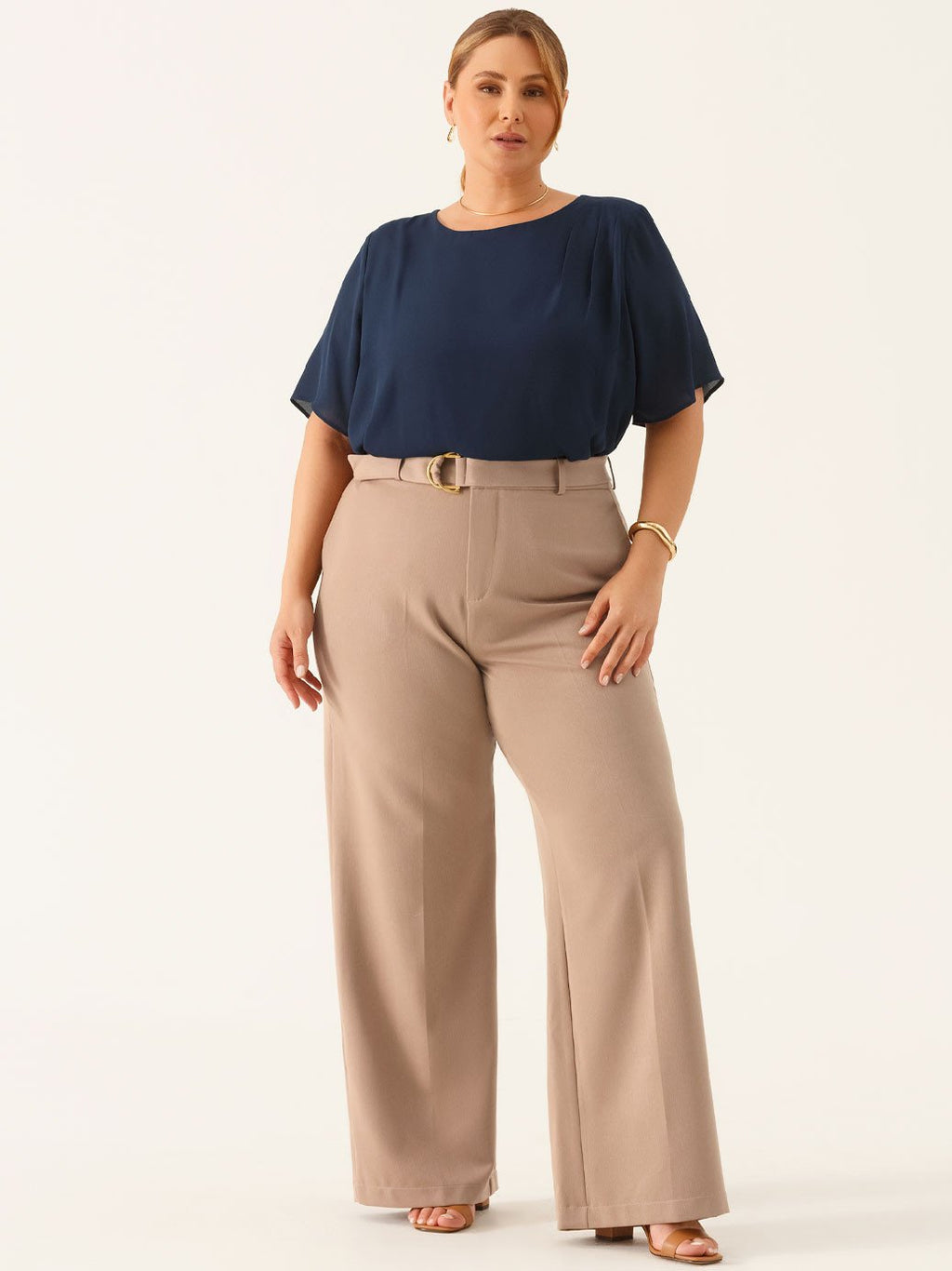 Blusa Manga Curta em Crepe Plus SIze Marinho Marta