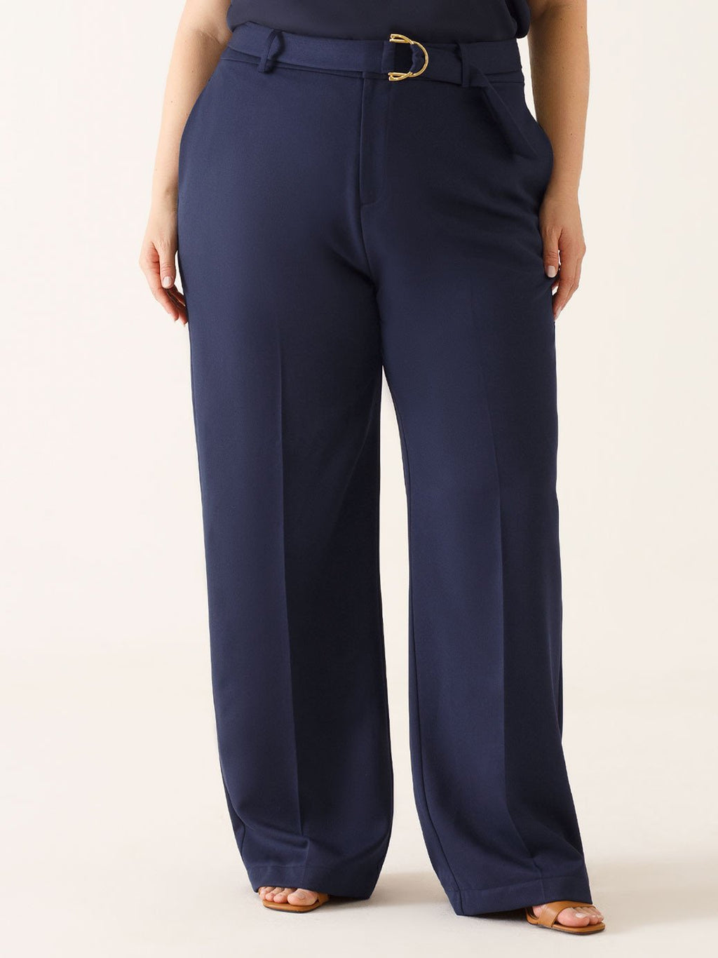 Calça Wide Leg  de Alfaiataria Plus Size Marinho Índigo Cora