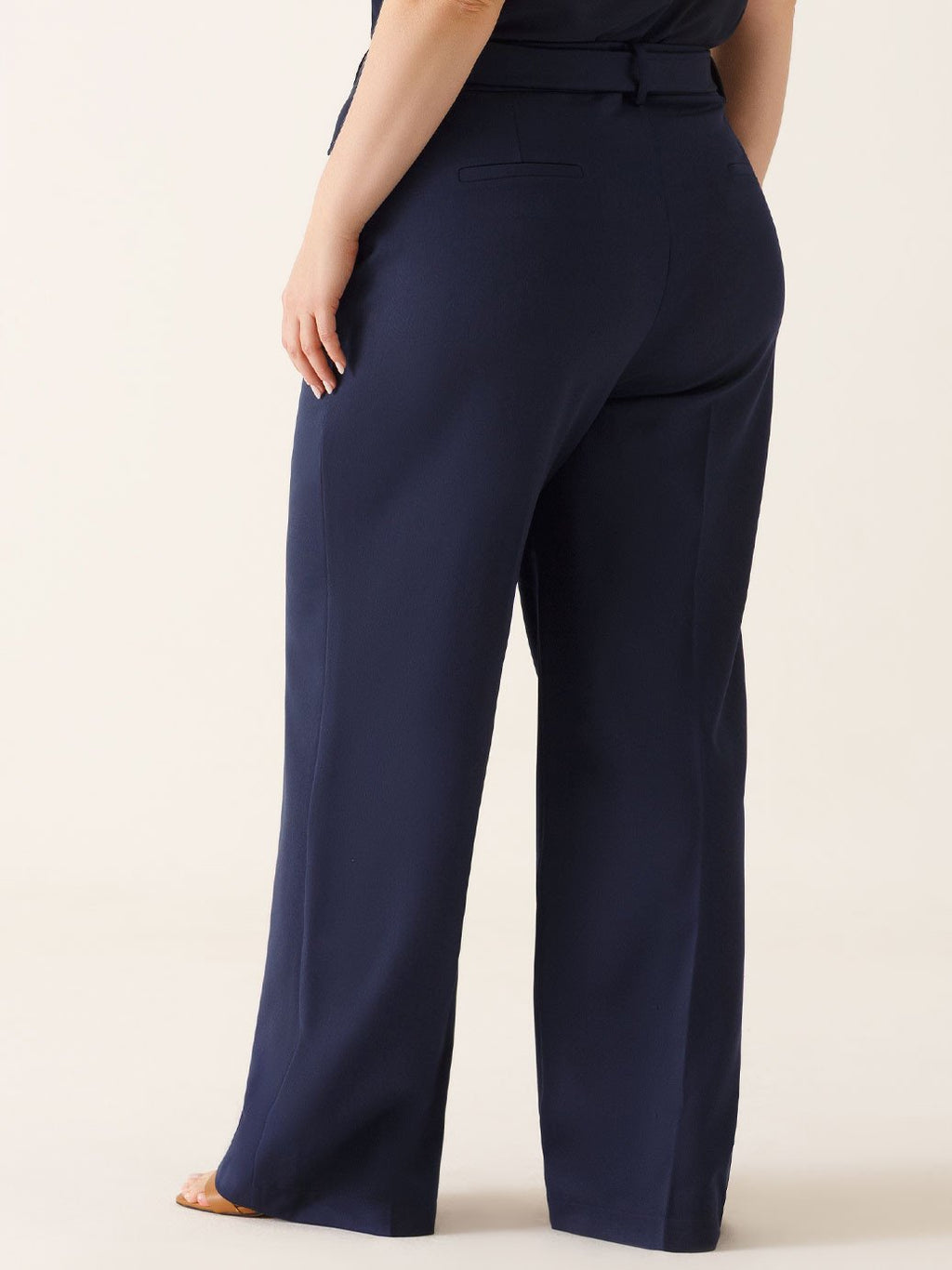 Calça Wide Leg  de Alfaiataria Plus Size Marinho Índigo Cora
