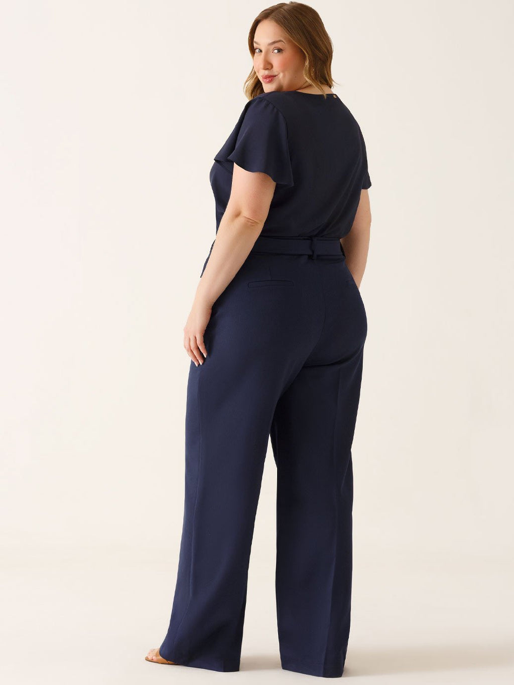Calça Wide Leg  de Alfaiataria Plus Size Marinho Índigo Cora