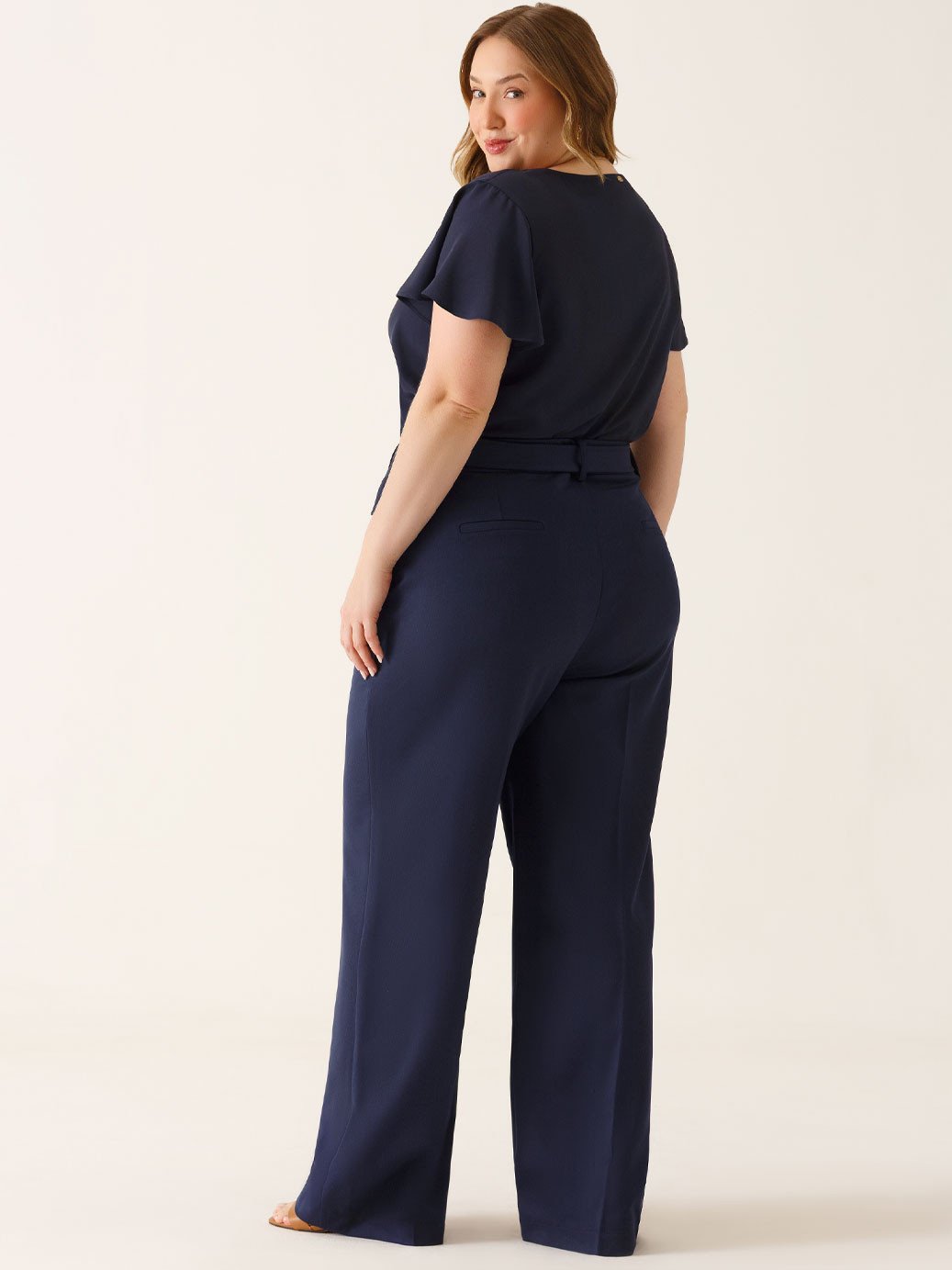 Calça Wide Leg  de Alfaiataria Plus Size Marinho Índigo Cora