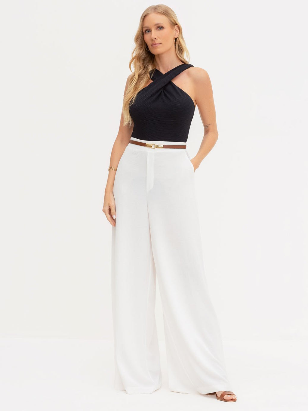 Calça Alfaiataria Pantalona Off White Paola