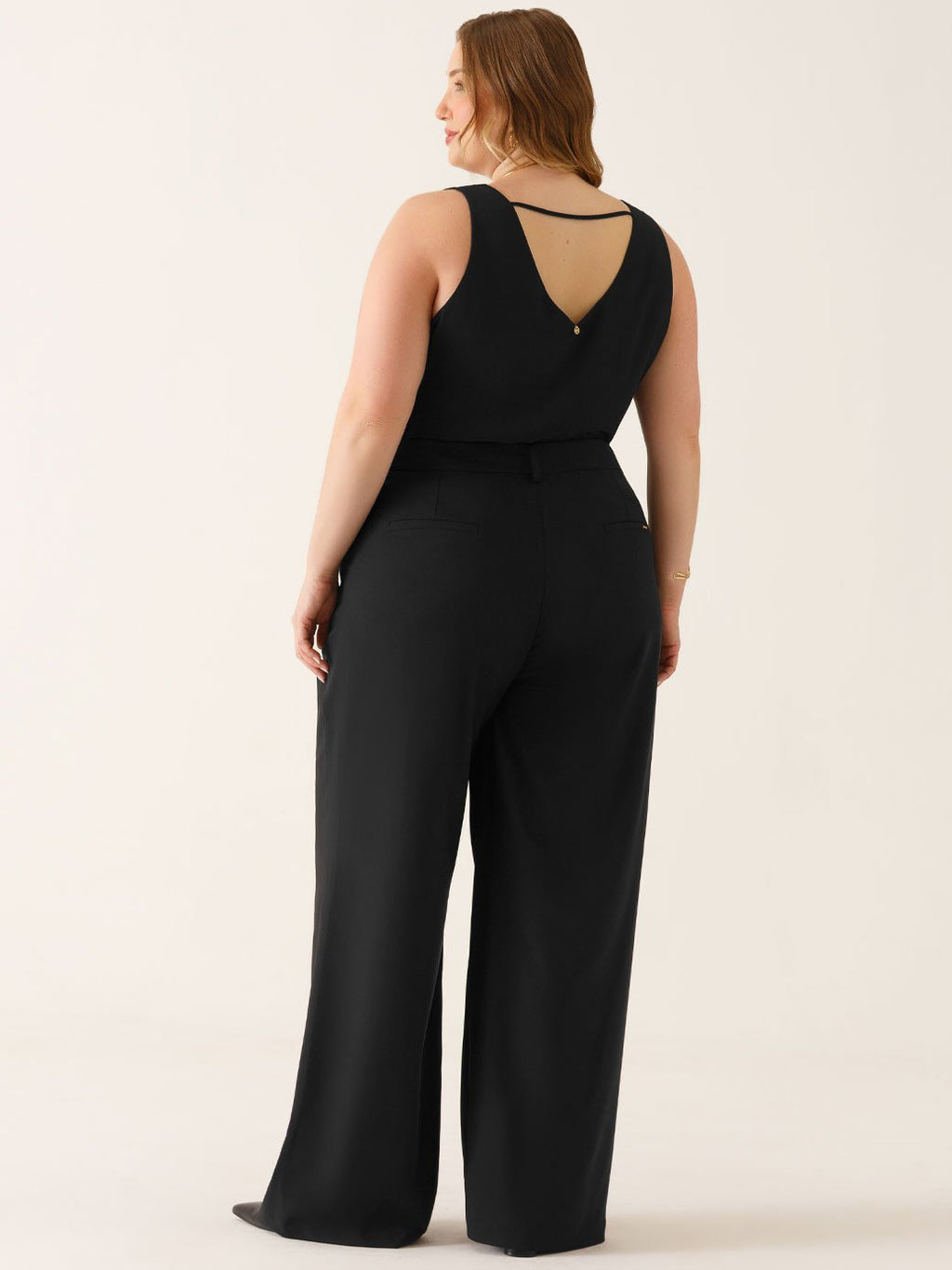 Calça Wide Leg de Alfaiataria Plus Size Preta Evelyn