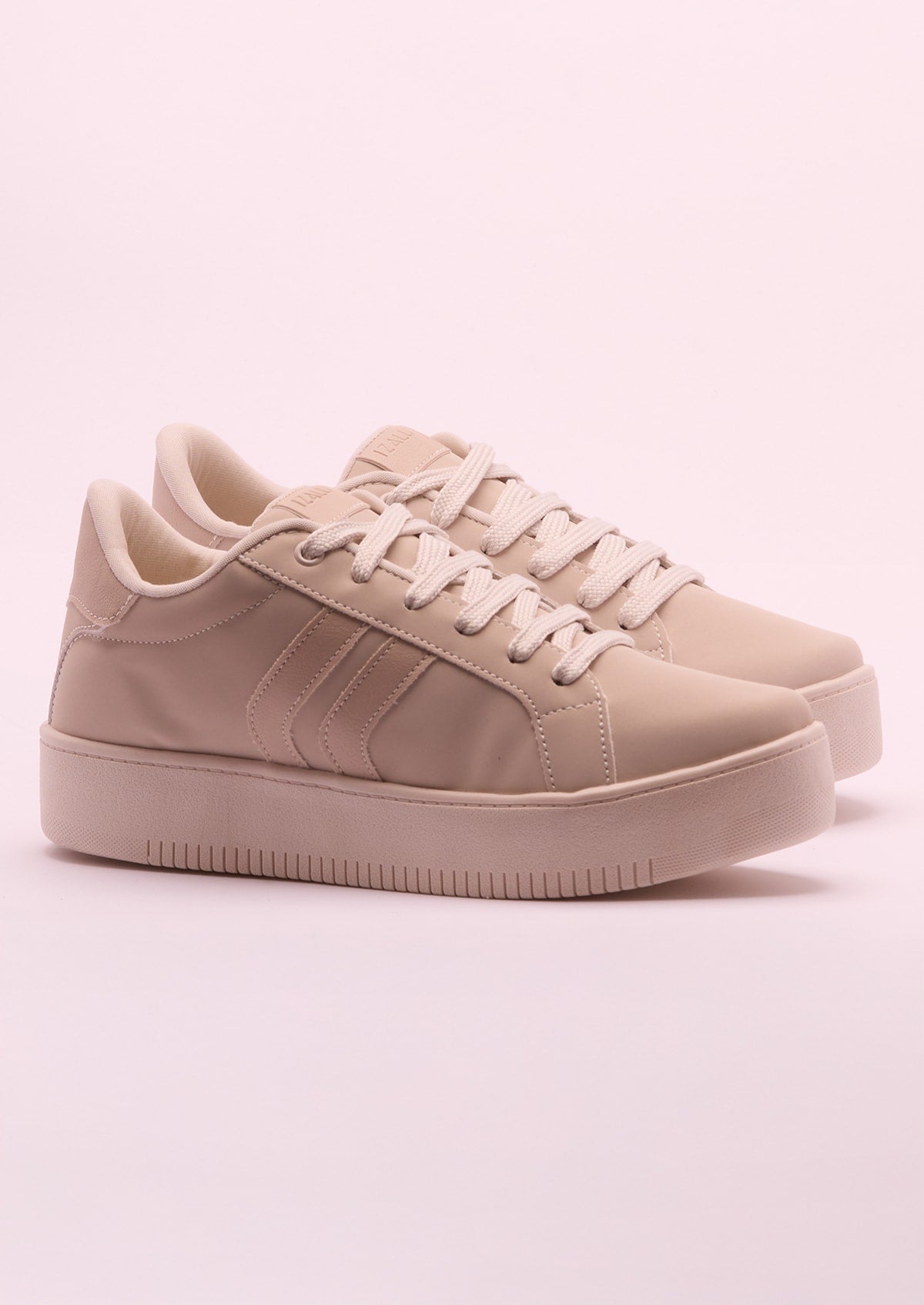 Tênis Feminino Izalu em PU Casual Bege com Recortes - Monjuá