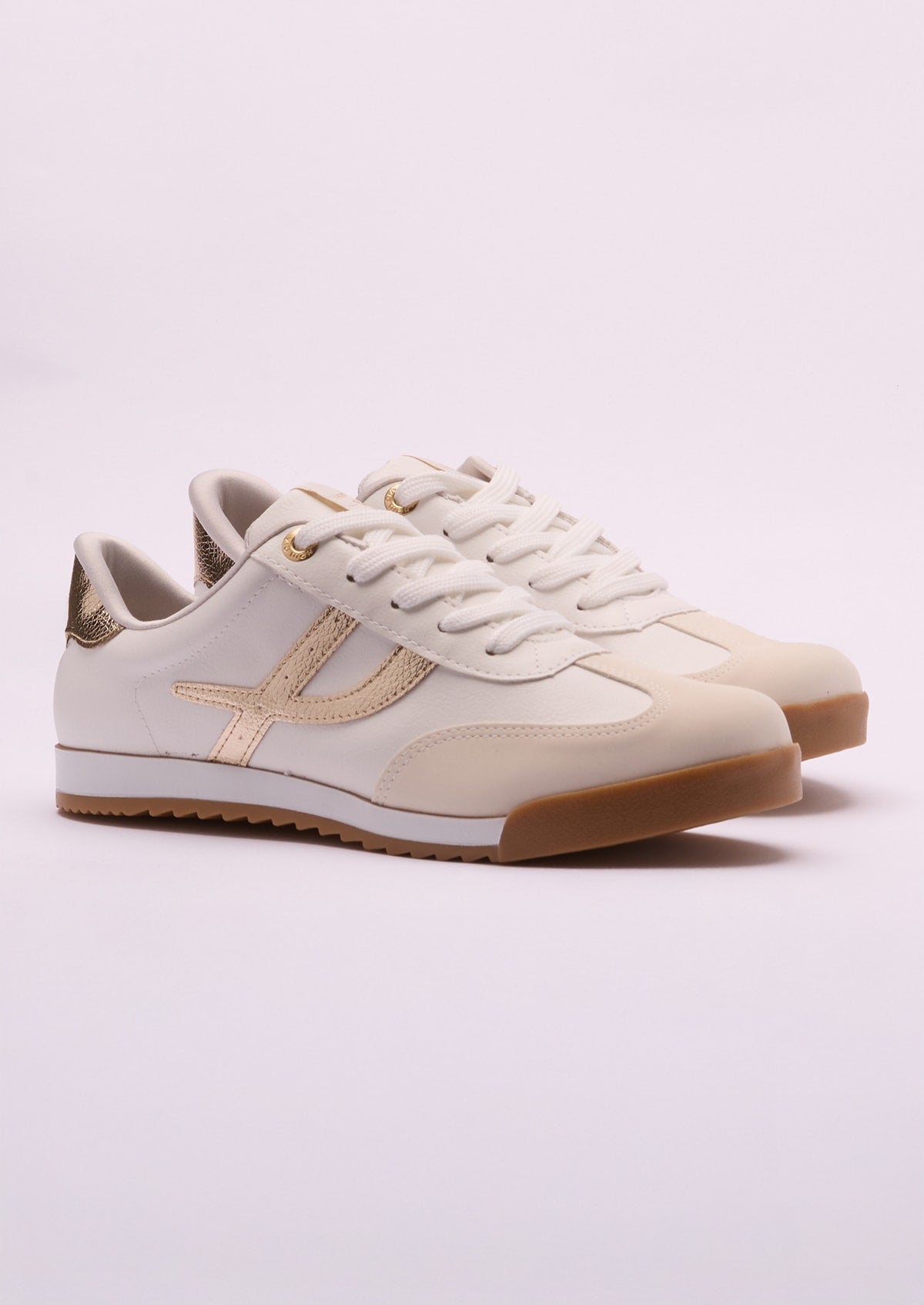 Tênis Feminino Via Marte Branco e Bege com Detalhes Dourados - Monjuá