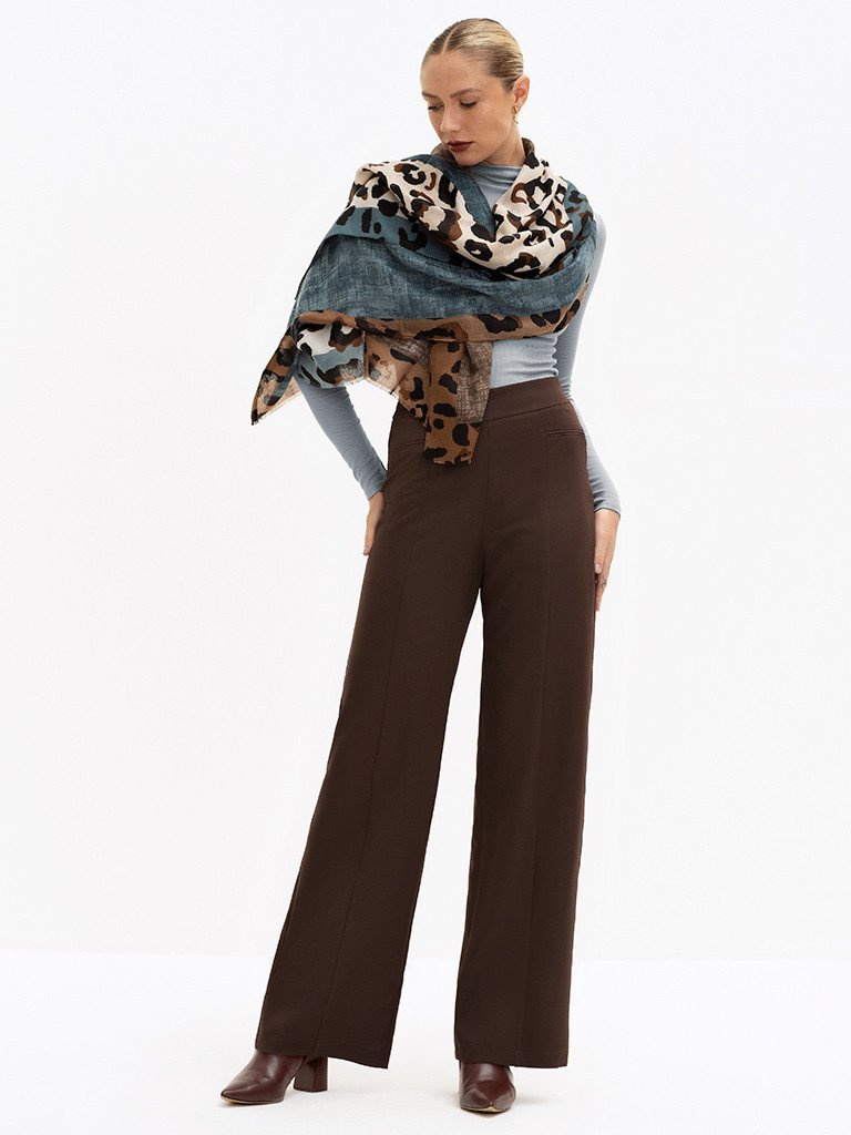 Calça Wide Leg de Alfaiataria Marrom Brienne