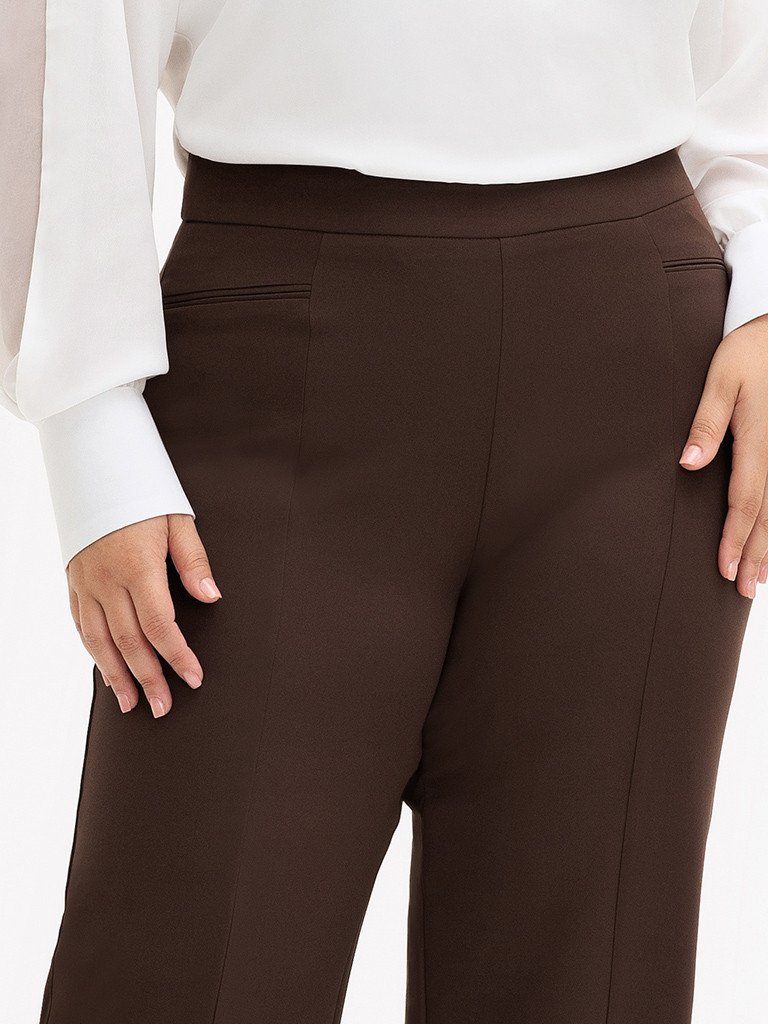 Calça Wide Leg de Alfaiataria Plus Size Marrom Cibele