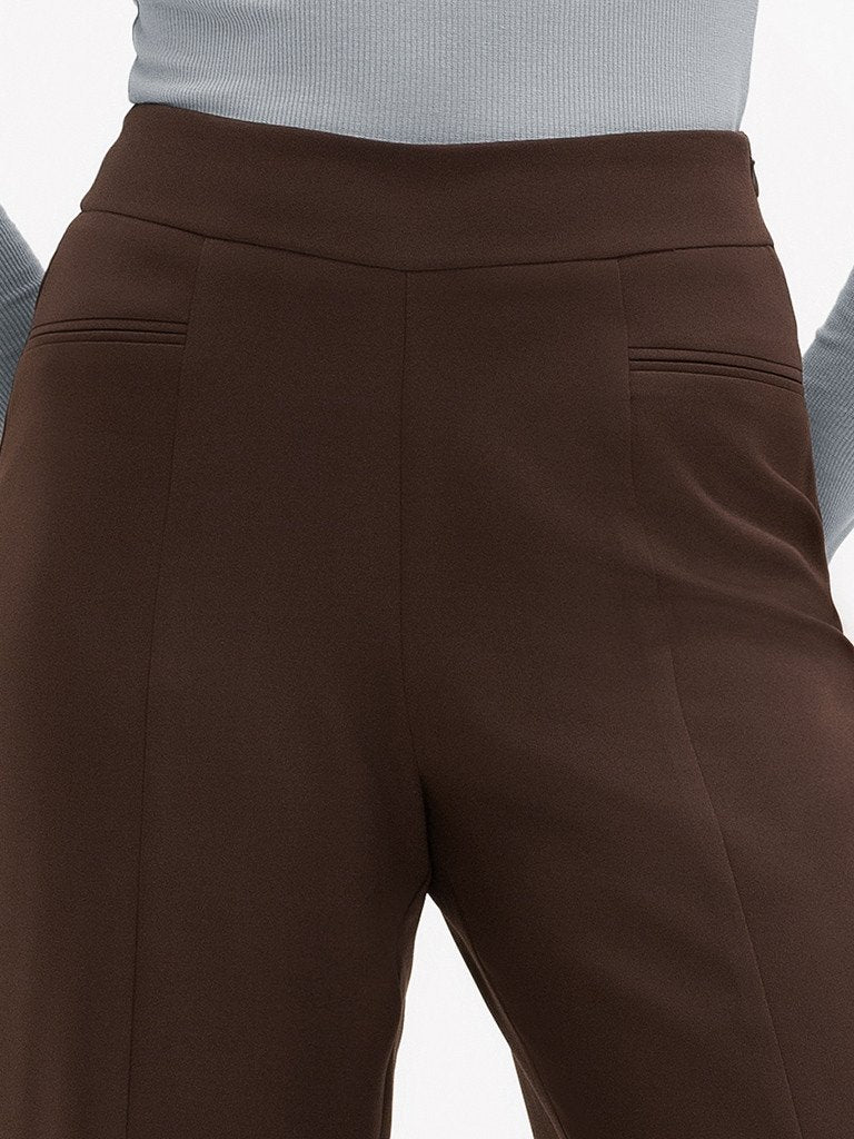 Calça Wide Leg de Alfaiataria Marrom Brienne
