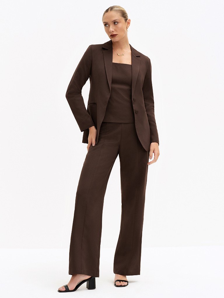 Blazer de Alfaiataria Intermediário Marrom Benilda
