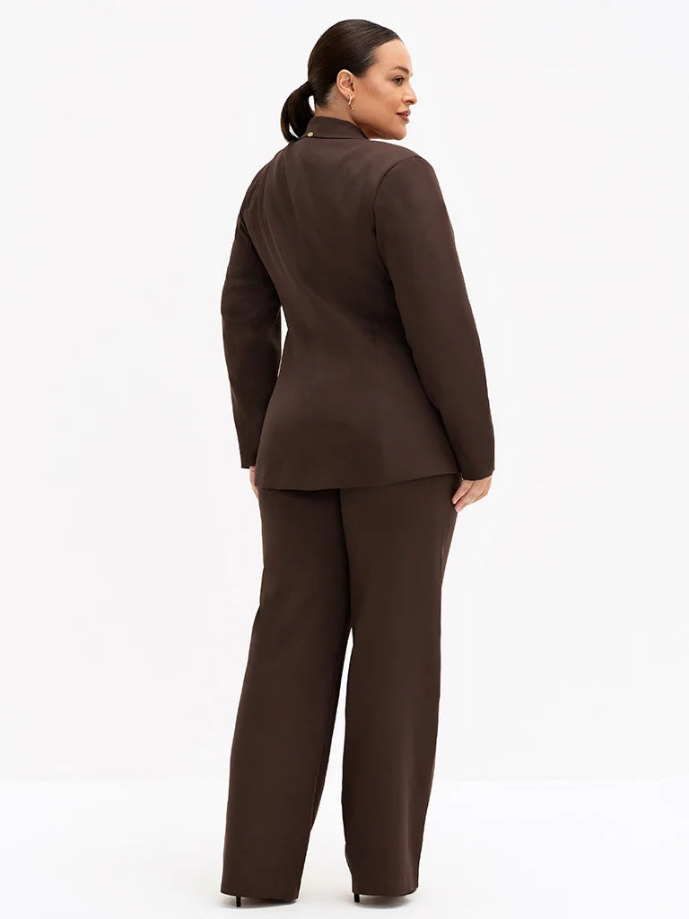 Blazer de Alfaiataria Intermediário Plus Size Marrom Ysaura