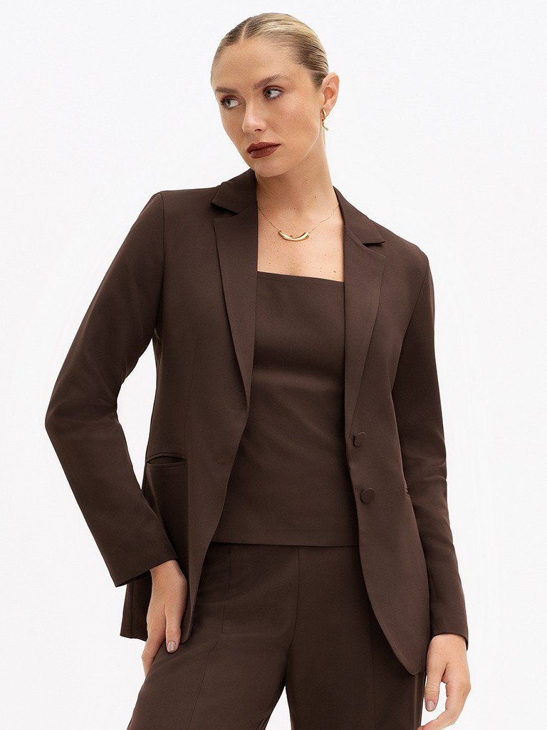 Blazer de Alfaiataria Intermediário Marrom Benilda