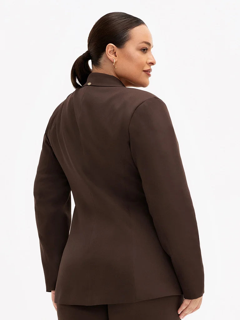 Blazer de Alfaiataria Intermediário Plus Size Marrom Ysaura