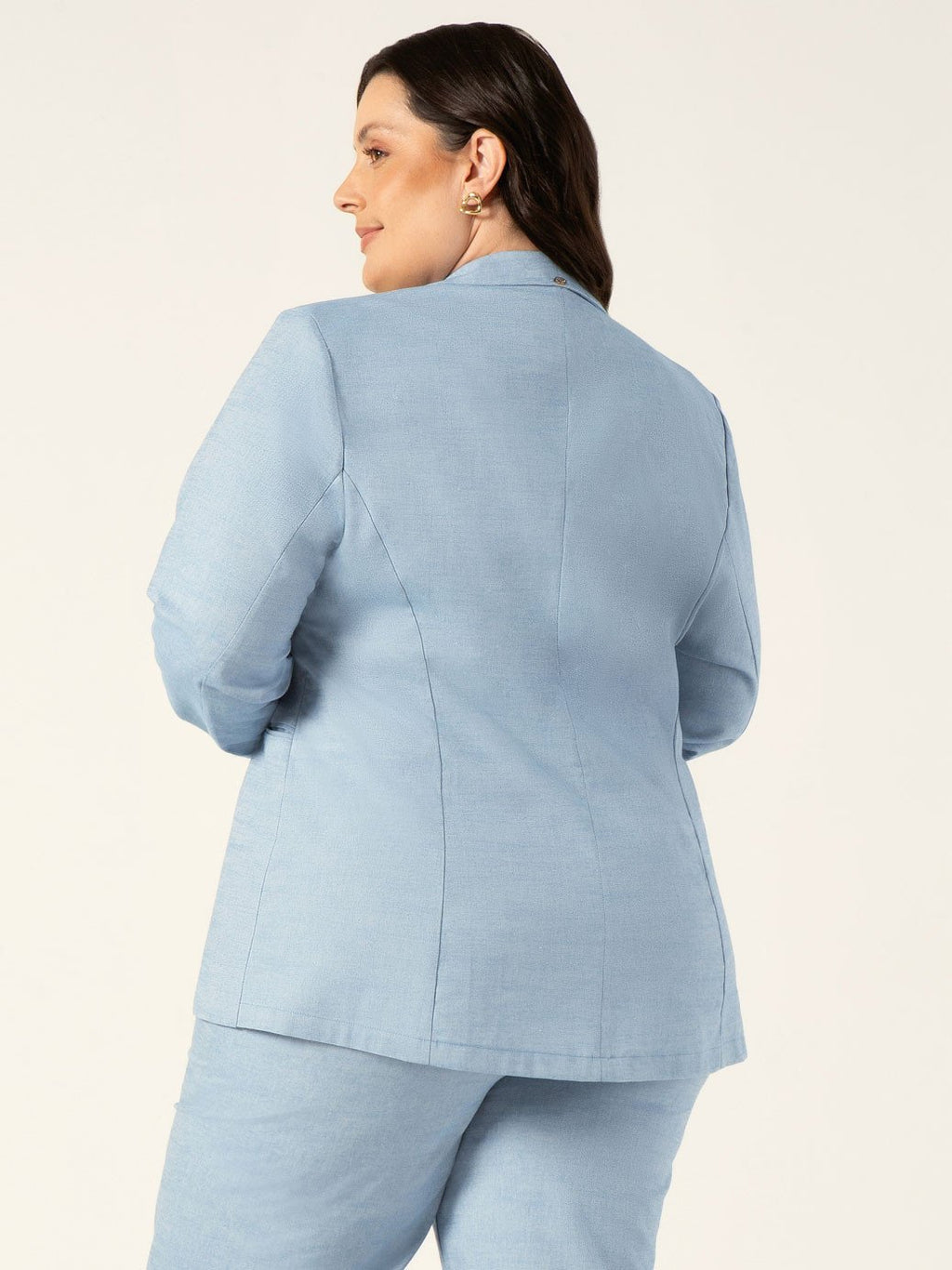 Blazer Intermediário em Oxford Plus Size Azul Claro Josefina