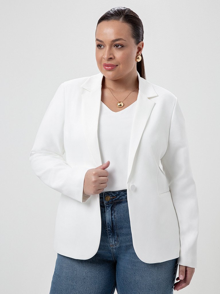Blazer Plus Size Off White Botão Único Juliete