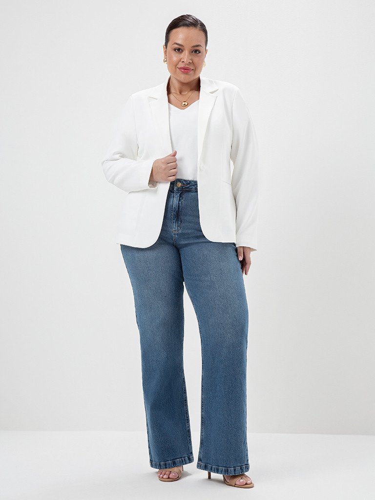 Blazer Plus Size Off White Botão Único Juliete