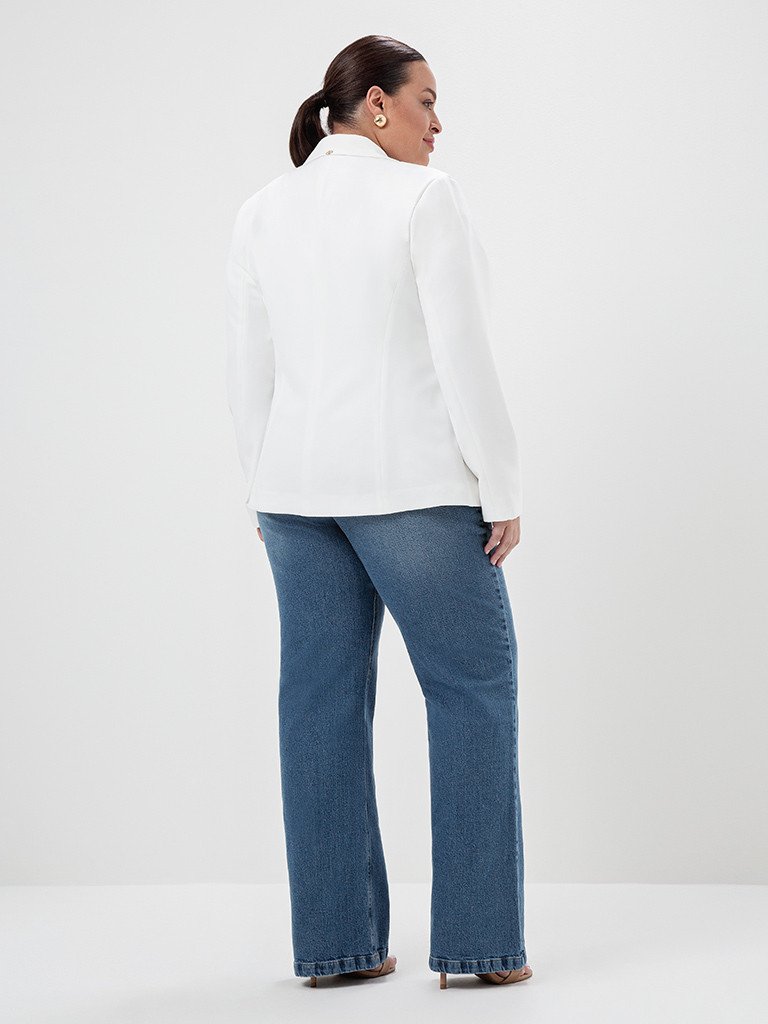 Blazer Plus Size Off White Botão Único Juliete