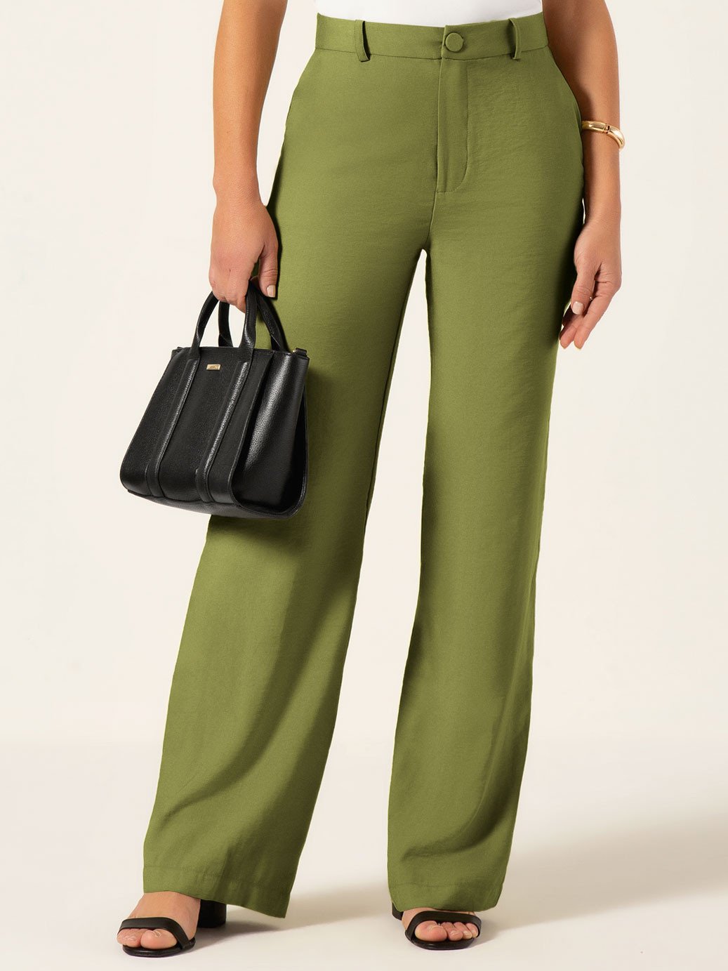 Calça Wide Leg de Alfaiataria Verde Larice
