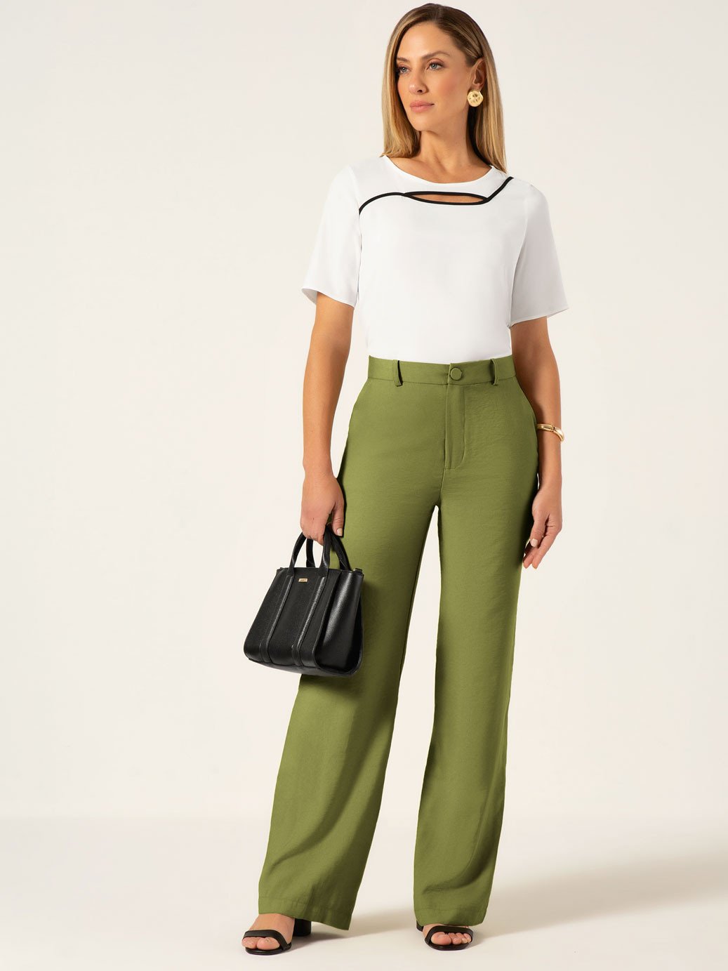 Calça Wide Leg de Alfaiataria Verde Larice