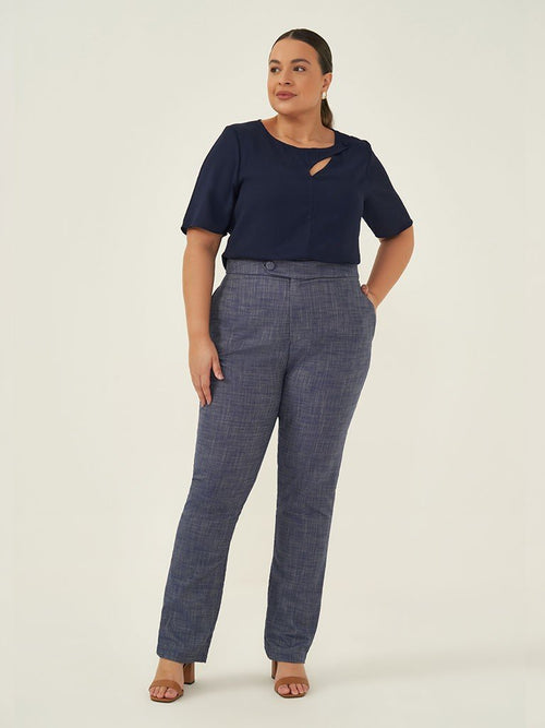 Blusa Manga Curta com Gota e Botão Plus Size Marinho Nany