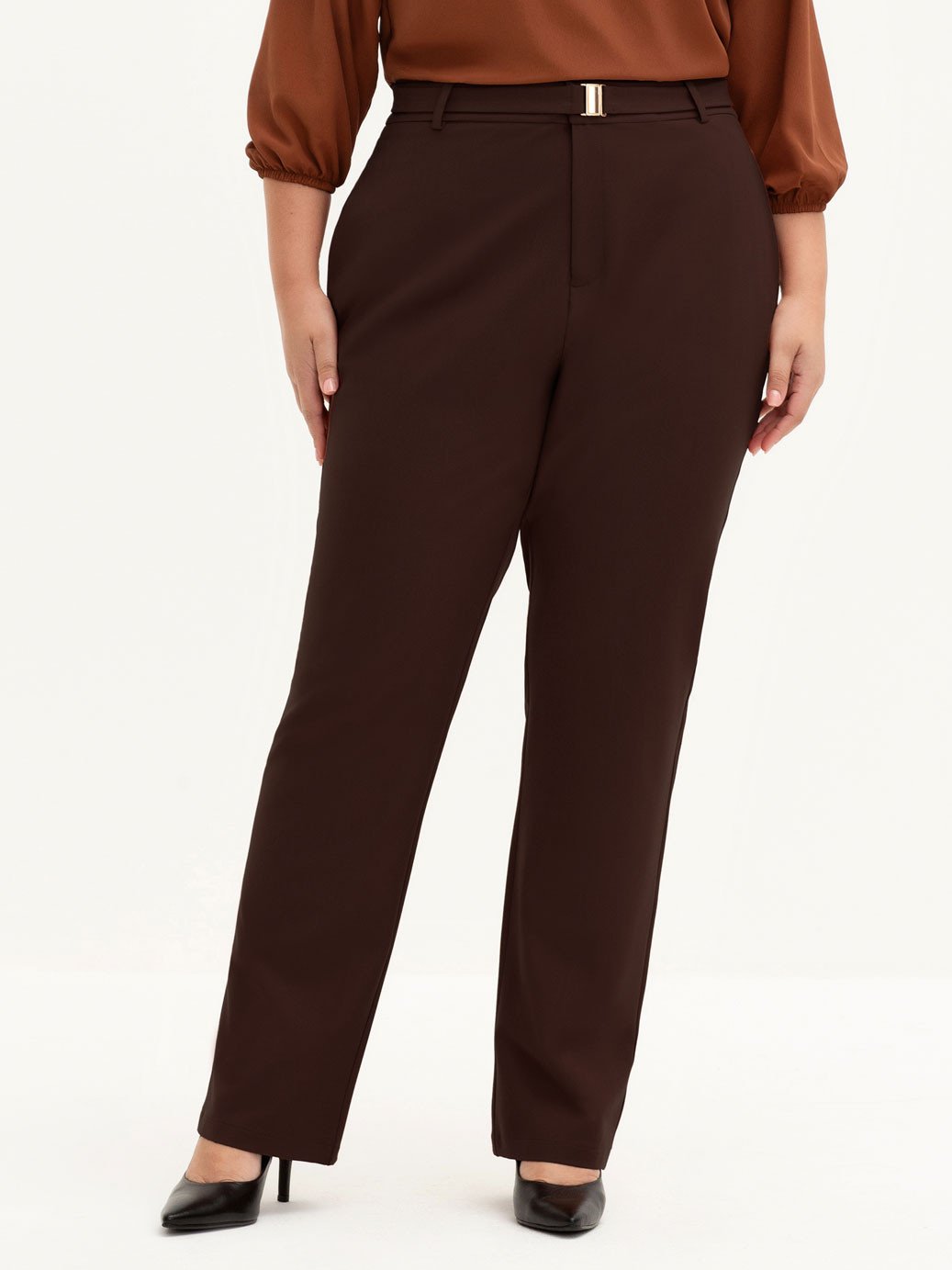 Calça Reta Regular Plus Size Marrom Ferrugem Itamara