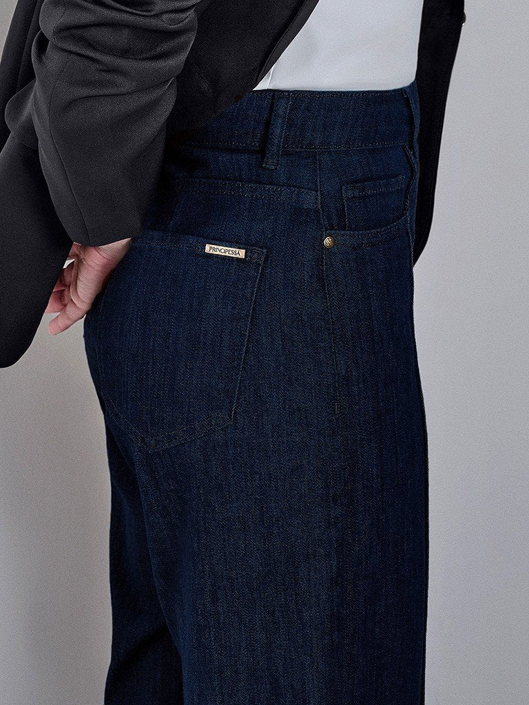 Calça Wide Leg Jeans com Nervura Plus Size Nataly