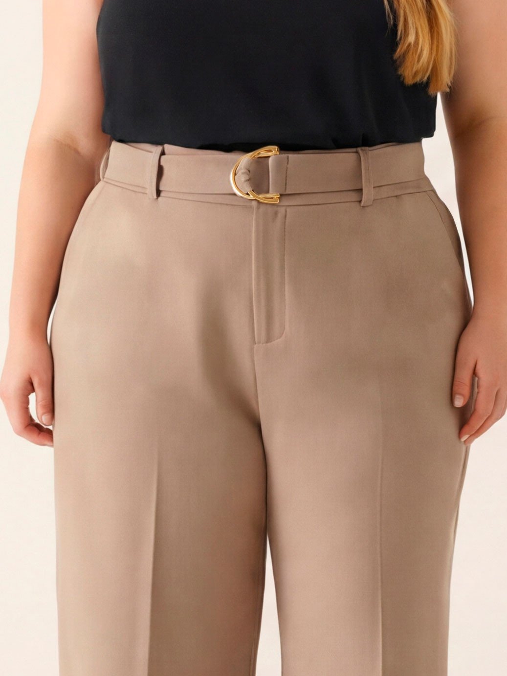 Calça Wide Leg de Alfaiataria Plus Size  Mocha Mousse Lorde
