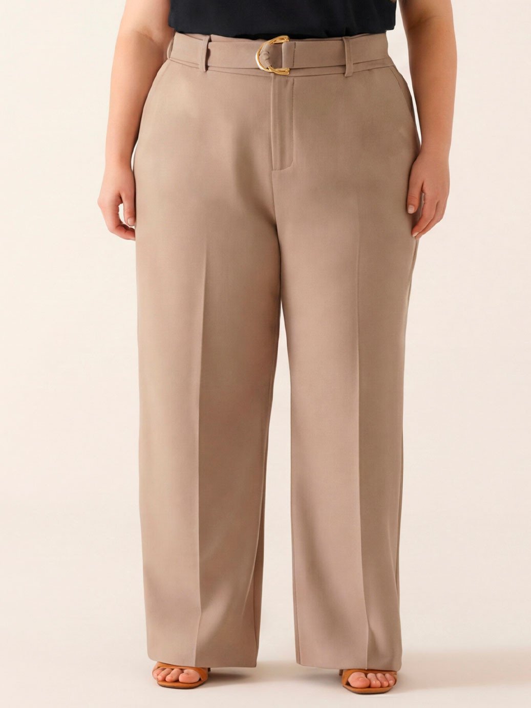 Calça Wide Leg de Alfaiataria Plus Size  Mocha Mousse Lorde