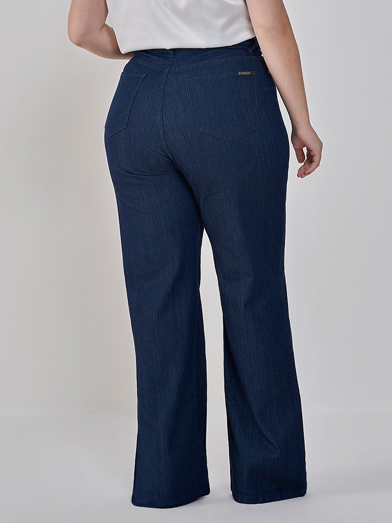 Calça Wide Leg Jeans com Nervura Plus Size Nataly
