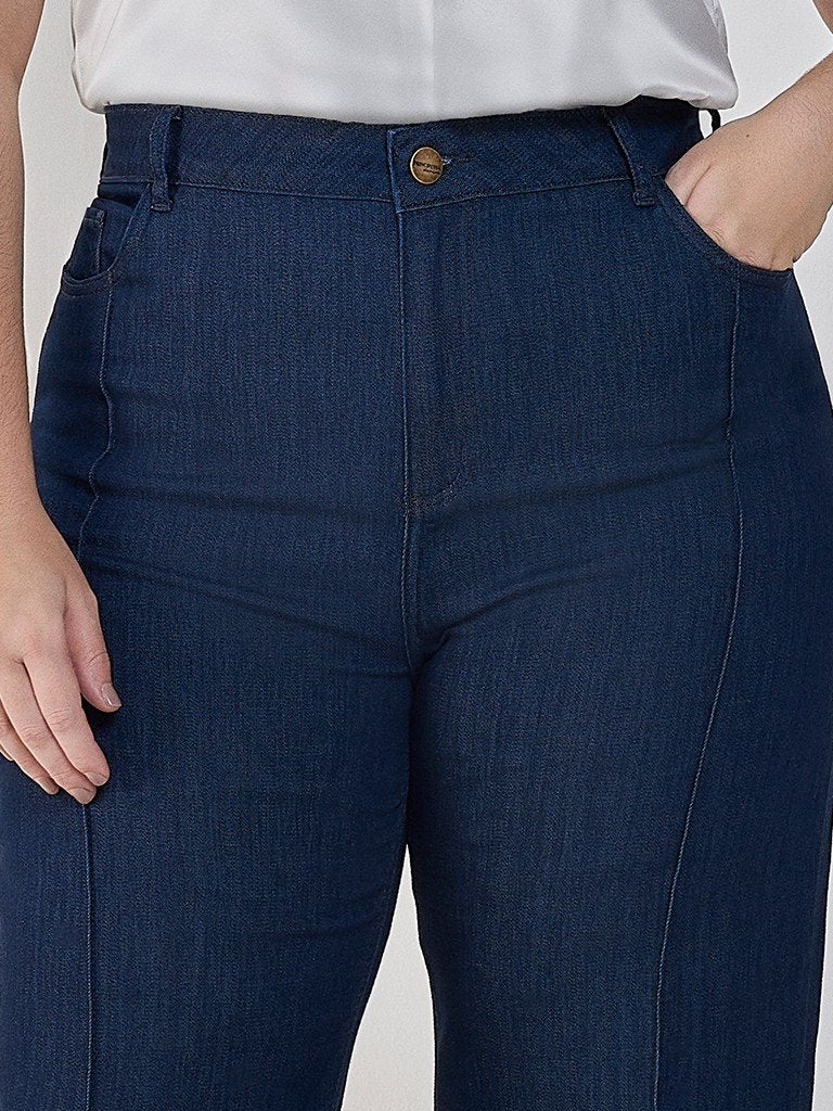 Calça Wide Leg Jeans com Nervura Plus Size Nataly