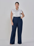 Calça Wide Leg Jeans com Nervura Plus Size Nataly