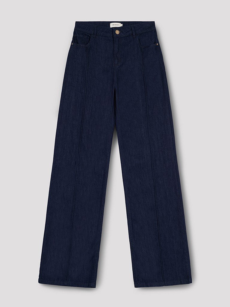 Calça Wide Leg Jeans com Nervura Plus Size Nataly