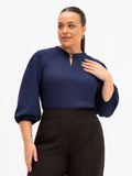 Blusa Manga 7/8 em Crepe Plus Size Marinho Susi