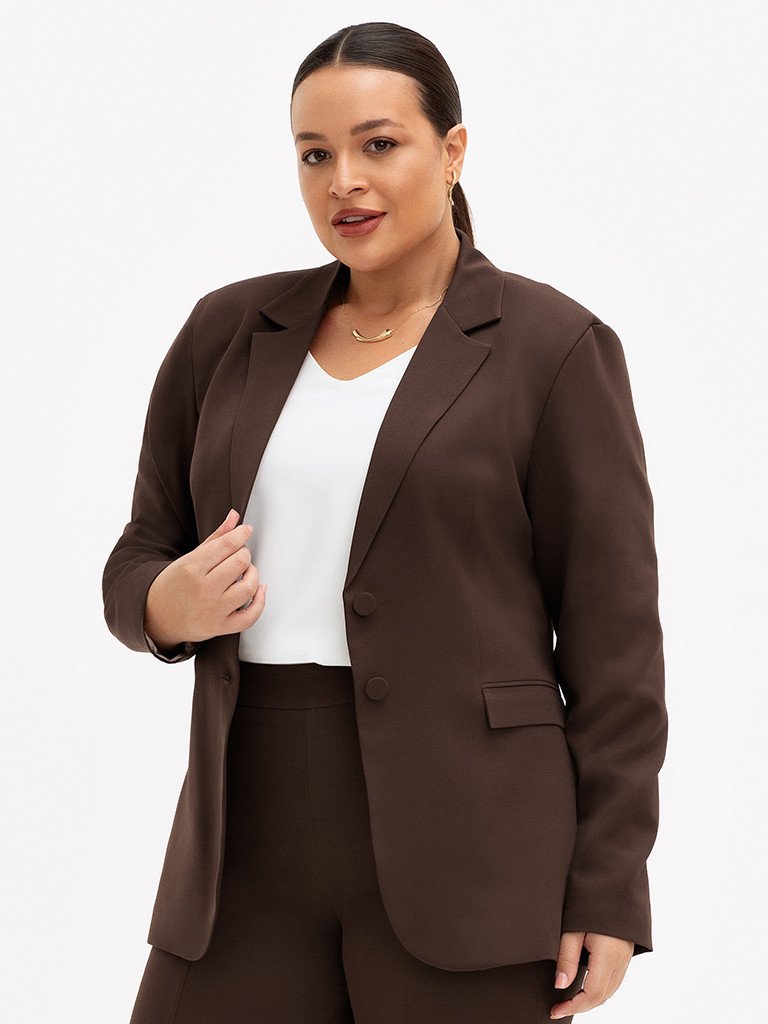 Blazer de Alfaiataria Intermediário Plus Size Marrom Ysaura