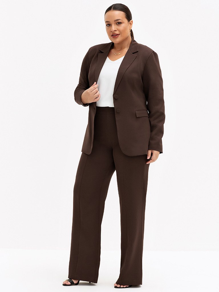 Calça Wide Leg de Alfaiataria Plus Size Marrom Cibele