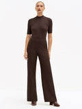 Calça Wide Leg de Alfaiataria Marrom Brienne